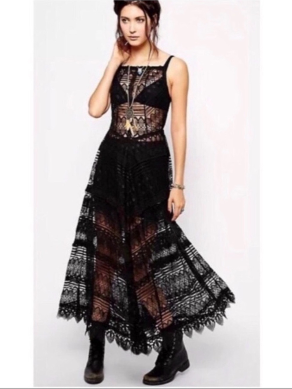 Free People Mitered Meadows Black Lace Maxi Dress - Picture 13 of 15